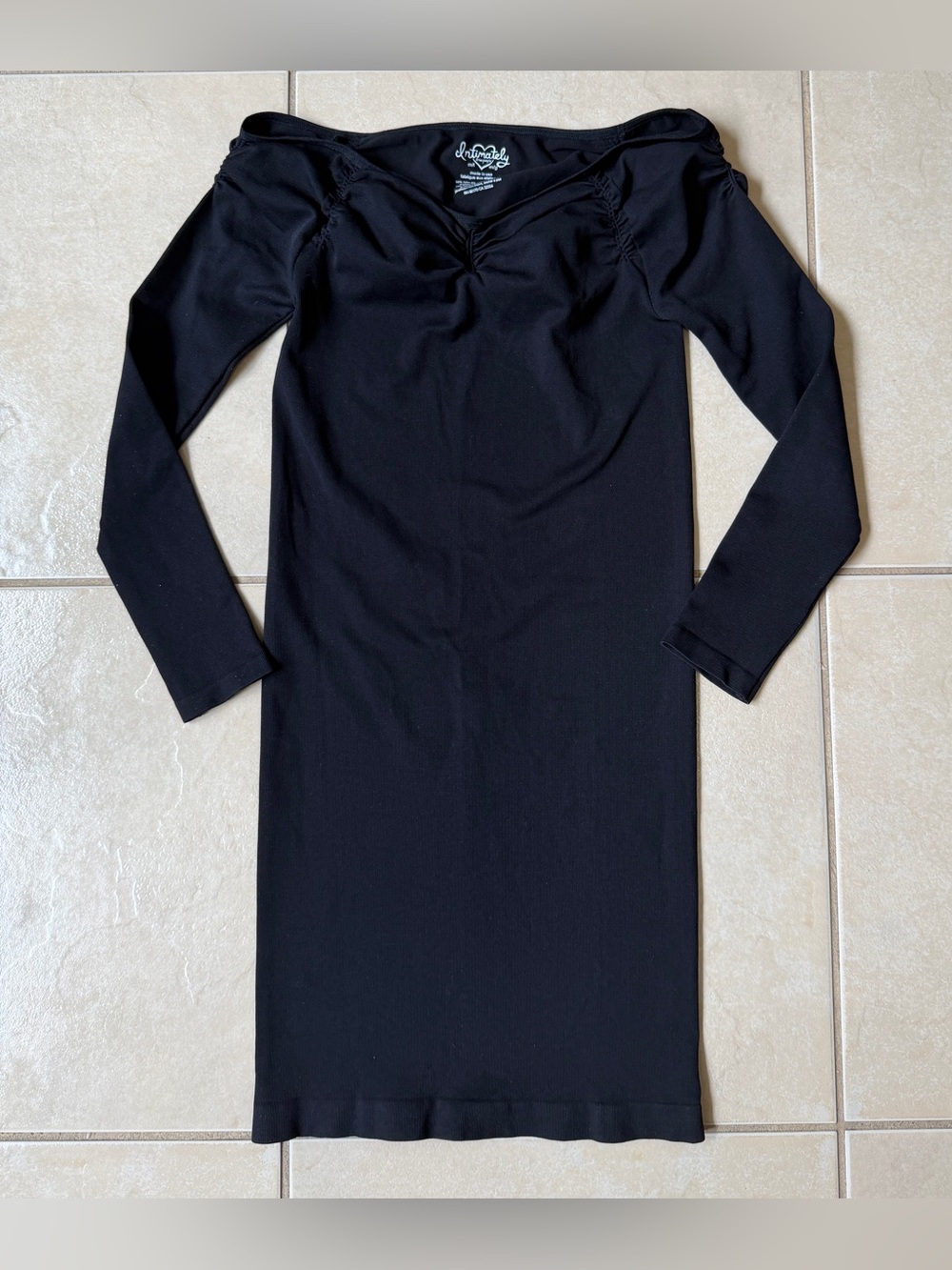 Free People Intimately Black Seamless Off Shoulder Long Sleeve Bodycon Dress M/L